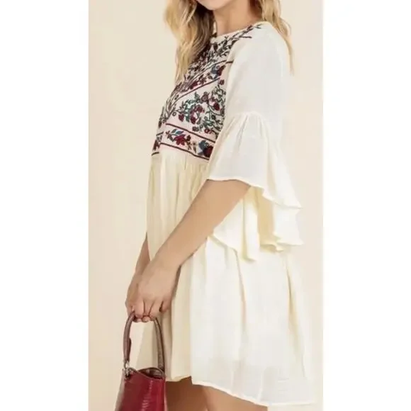 Umgee The Hanna Embroidered Ivory Boho‎ Mini Festival Dress Cottagecore Sz L - Picture 3 of 12